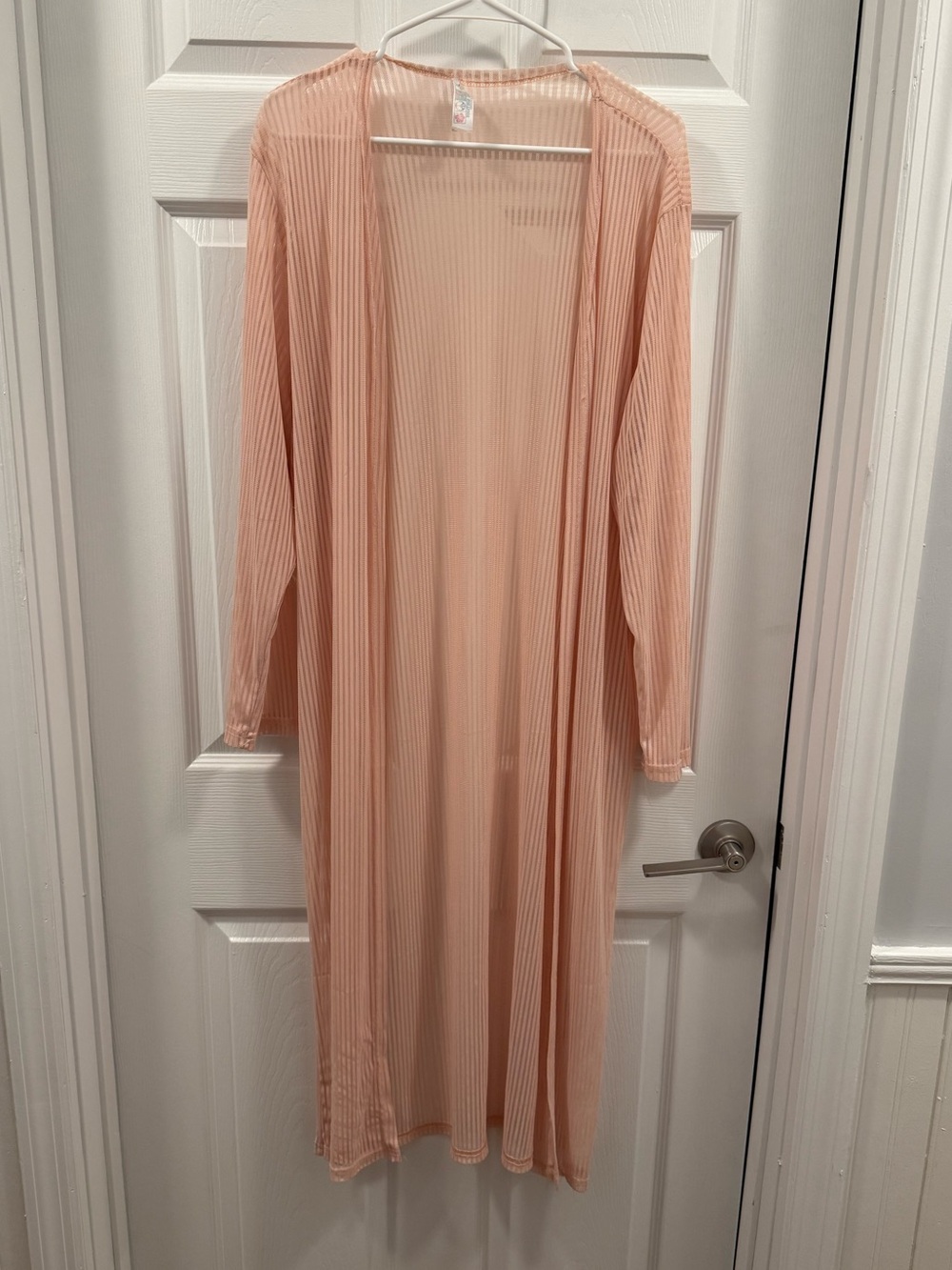 Sheer Longline Ribbed Cover-Up - Peach OS